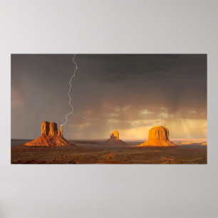Custom photo, lightning strike in Monument Valley, Poster