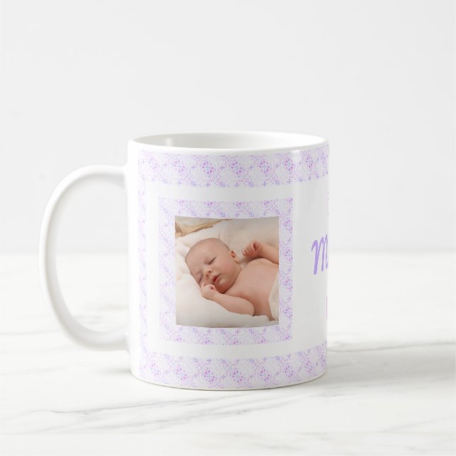 Custom Photo Lilac Pattern Mother’s Day Mum Mummy Coffee Mug (Left)