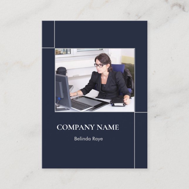 Custom photo lines blue business card (Front)