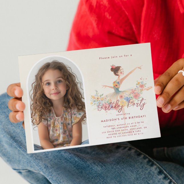 Custom Photo Little Ballerina and Floral Birthday  Invitation (Creator Uploaded)