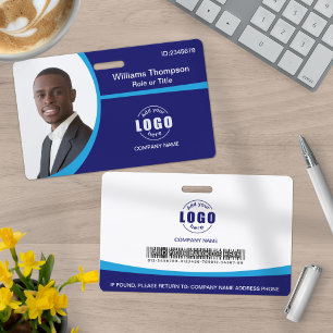 Custom Photo Logo Barcode Employee Corporate Blue ID Badge
