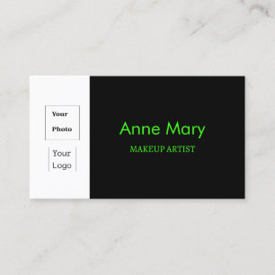 Custom Photo Logo Black Neon Green Makeup Artist Business Card