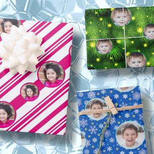 Custom Photo Logo Candy Cane Snowflake Christmas Wrapping Paper Sheet