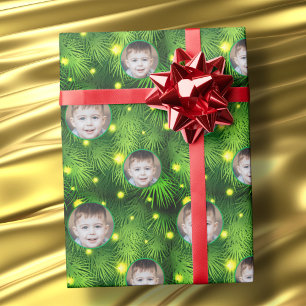 Custom Photo Logo Christmas Tree Christmas Lights Wrapping Paper