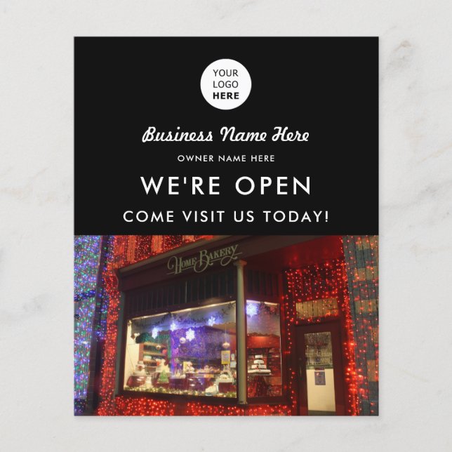 Custom Photo Logo Grand Opening Bakery Shop  Black Flyer (Front)