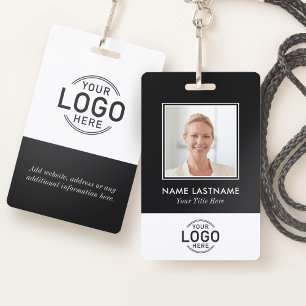 Custom Photo Logo Modern Stylish Black White ID Badge