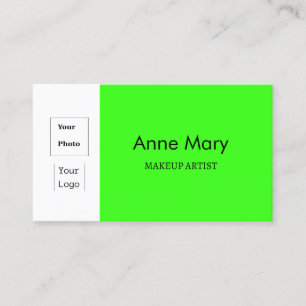 Custom Photo Logo Neon Green Makeup Artist Salon Business Card