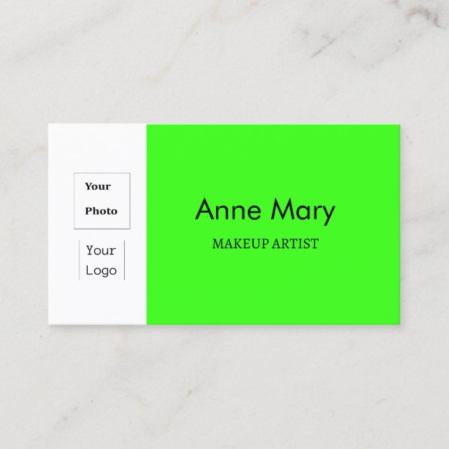 Custom Photo Logo Neon Green Makeup Artist Salon Business Card (Front)