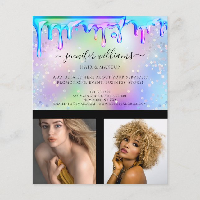 Custom Photo Logo Promotional Holographic Drips Flyer (Front)