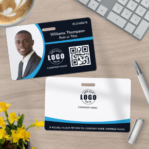 Custom Photo Logo QR Code Employee Corporate Blue ID Badge