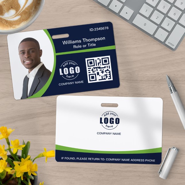 Custom Photo Logo QR Code Employee Corporate Green ID Badge (Creator Uploaded)
