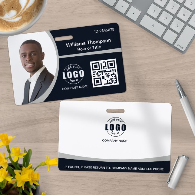 Custom Photo Logo QR Code Employee Corporate Grey ID Badge (Creator Uploaded)
