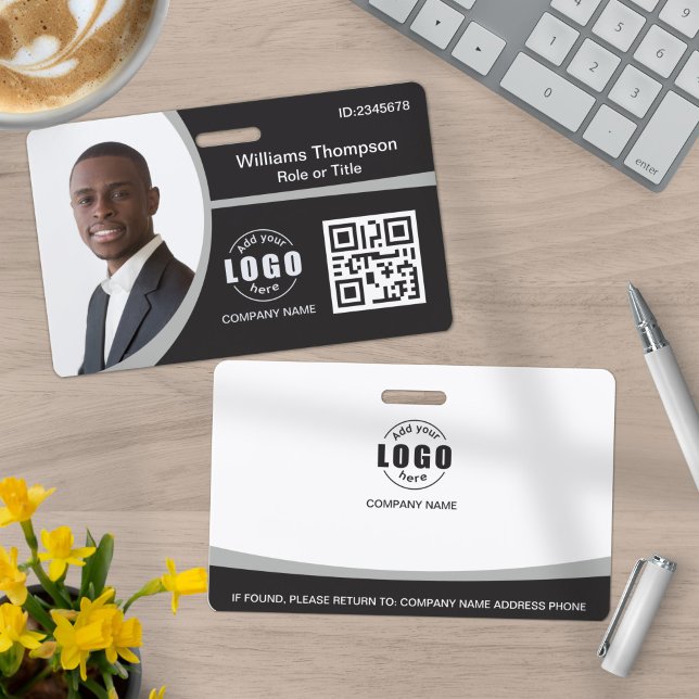 Custom Photo Logo QR Code Employee Corporate Grey ID Badge (Creator Uploaded)