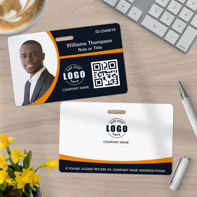 Custom Photo Logo QR Code Employee Corporate ID Badge | Zazzle