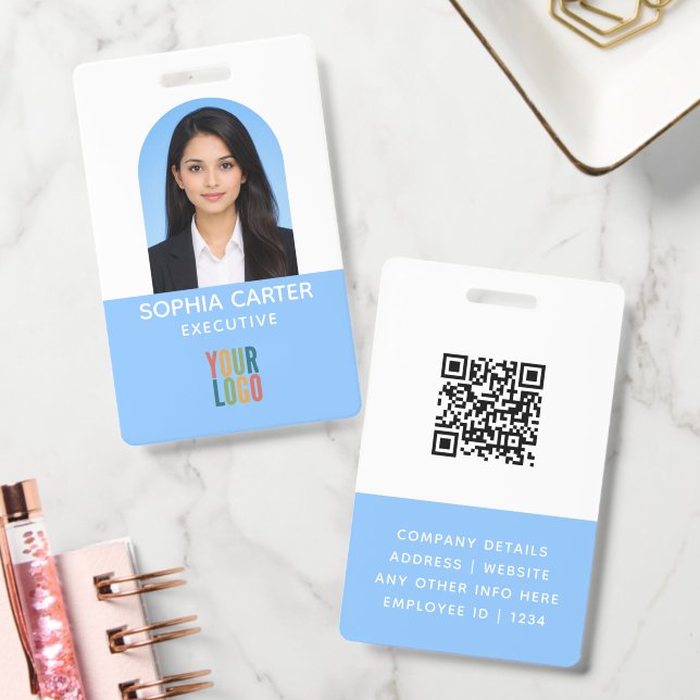 Custom Photo Logo QR Code Employee Sky ID Badge (Office)