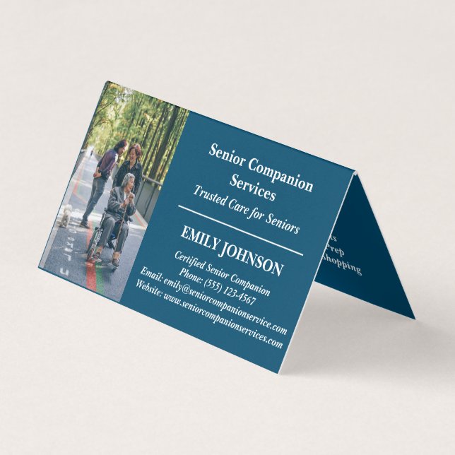 Custom Photo & Logo Senior Companion Caregiver Business Card (Front)