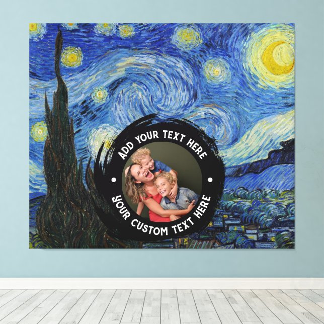 Custom Photo/Logo Text | Fully Editable Van Gogh Canvas Print (Insitu(Wood Floor))