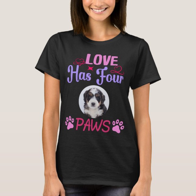 Custom Photo Love Has Four Paws Valentine's Day T-Shirt (Front)