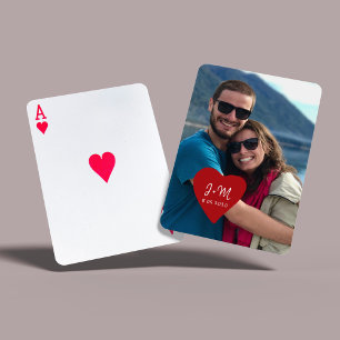 Custom photo love heart initials modern playing cards