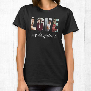 Custom Photo Love My Boyfriend Design Collage T-Shirt
