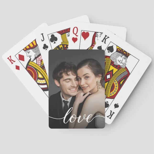 Custom Photo Love script Valentine's day Simple Playing Cards (Back)