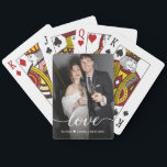 Custom Photo Love script Wedding favours Playing Cards<br><div class="desc">Add a playful and personal touch to your special day with these Custom Photo Love Script Wedding Favour Playing Cards. Featuring a modern love script design and your favourite couple's photo, these personalised card decks are both practical and memorable. Perfect as wedding reception favours, bridal shower gifts, or keepsakes for...</div>