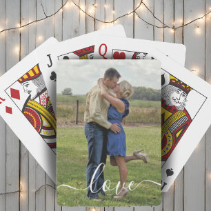 Custom Photo Love Text Brushed Script Overlay Playing Cards