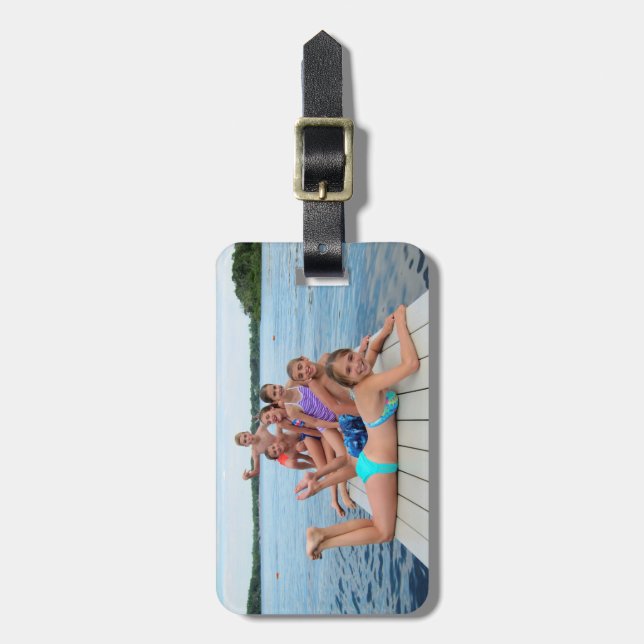 Custom photo luggage tag - editable text & colour (Front Vertical)