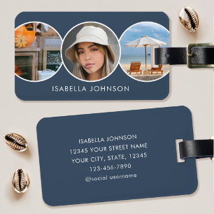 Custom Photo Luggage Tag Modern Minimalist Blue