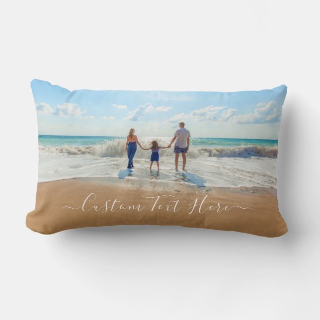 Custom Photo Lumbar Pillow Your Photos and Text (Front)