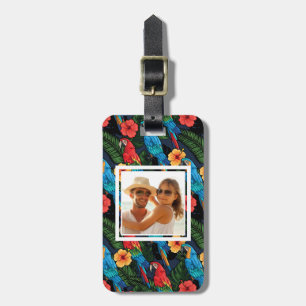 Custom Photo Macaw And Hibiscus Pattern Luggage Tag
