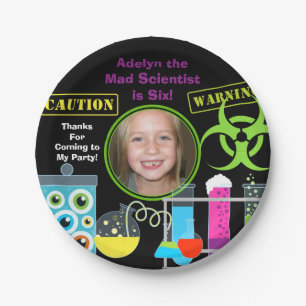 Custom Photo Mad Scientist Birthday Paper Plates