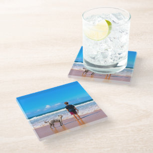 Custom Photo Make Your Own Design - I Love My Pet  Glass Coaster