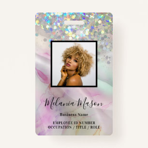 Custom Photo Marbled Holographic Glitter Staff  ID Badge