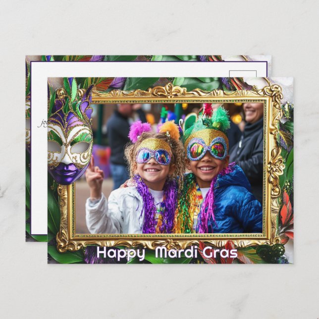 Custom photo💚💜💛 Mardi Gras Magic  Postcard (Front/Back)