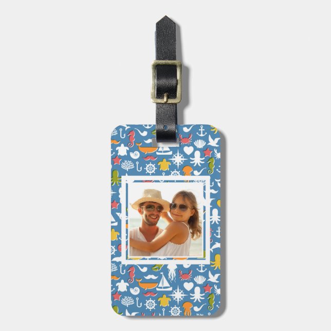 Custom Photo Marine Symbols Pattern Luggage Tag (Front Vertical)