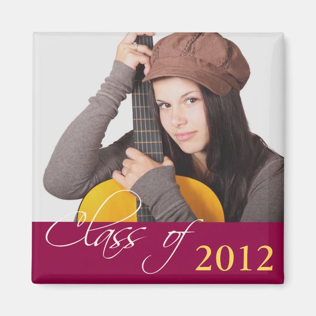 Custom photo maroon red class of school graduation magnet (Front)