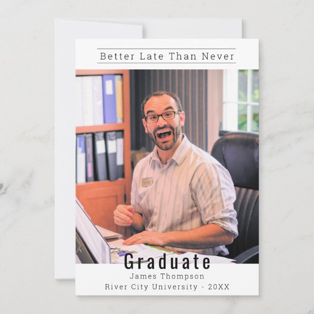 Custom Photo Mature Age Student Graduation Announcement (Front)