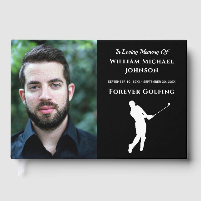 Custom Photo Memorial Funeral Forever Golfing Guest Book (Front)
