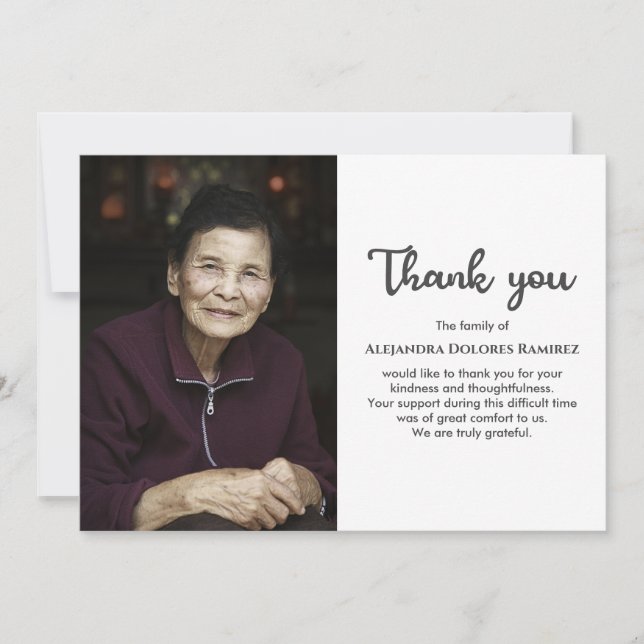Custom Photo Memorial Funeral Sympathy Bereavement Thank You Card (Front)