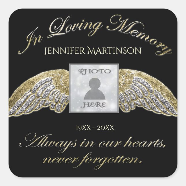 Custom Photo Memorial In Loving Memory Square Sticker (Front)