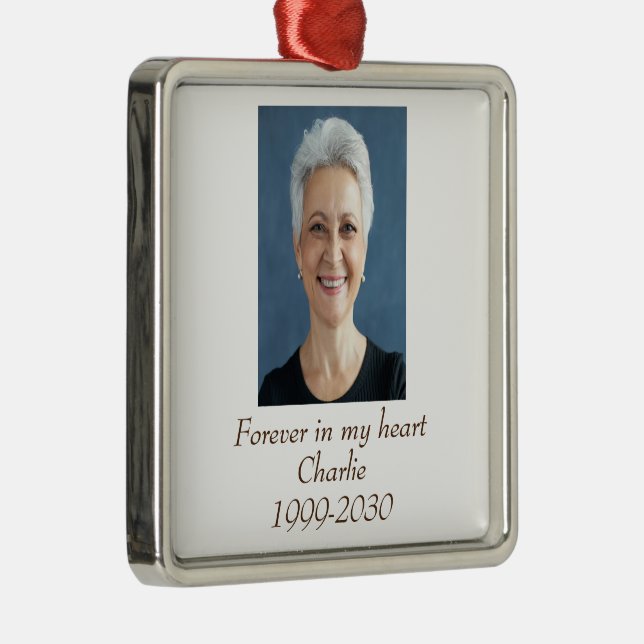 Custom Photo Memorial Keepsake Forever in my Heart Metal Tree Decoration (Right)