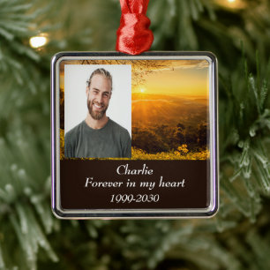 Custom Photo Memorial Keepsake Forever in my Heart Metal Tree Decoration
