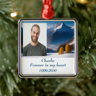 Custom Photo Memorial Keepsake Forever in my Heart Metal Tree Decoration
