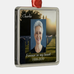 Custom Photo Memorial Keepsake Forever in my Heart Metal Tree Decoration