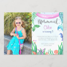 Custom Photo Mermaid Birthday Party Invite
