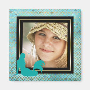 Custom Photo Mermaid Nautical Teal Gold Magnet
