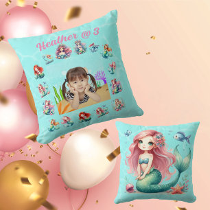 Custom Photo Mermaids Throw Pillow Birthday Decor