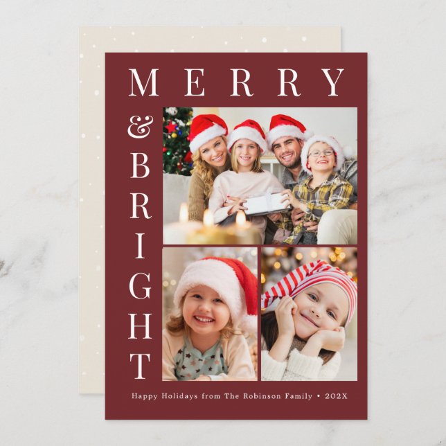 custom photo merry bright christmas holiday card (Front/Back)
