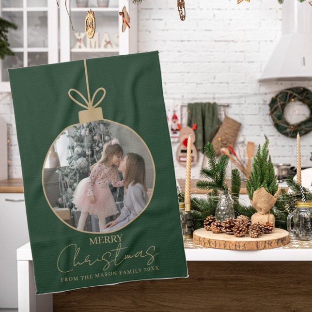 custom photo Merry Christmas bauble Tea Towel (Creator Uploaded)